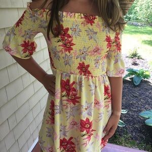 Topshop Yellow Off-the-shoulder Bardot Mini Dress